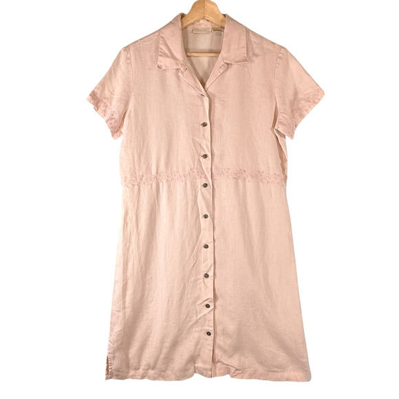 J.Jill 100% Linen Lt Pink Shirt Dress Knee Length SIZE SMALL Womens Embroidered - Picture 1 of 9